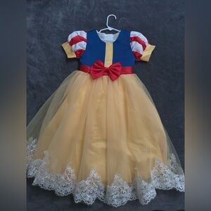 Blue and Yellow Halloween Princess Costume with Puff Sleeves